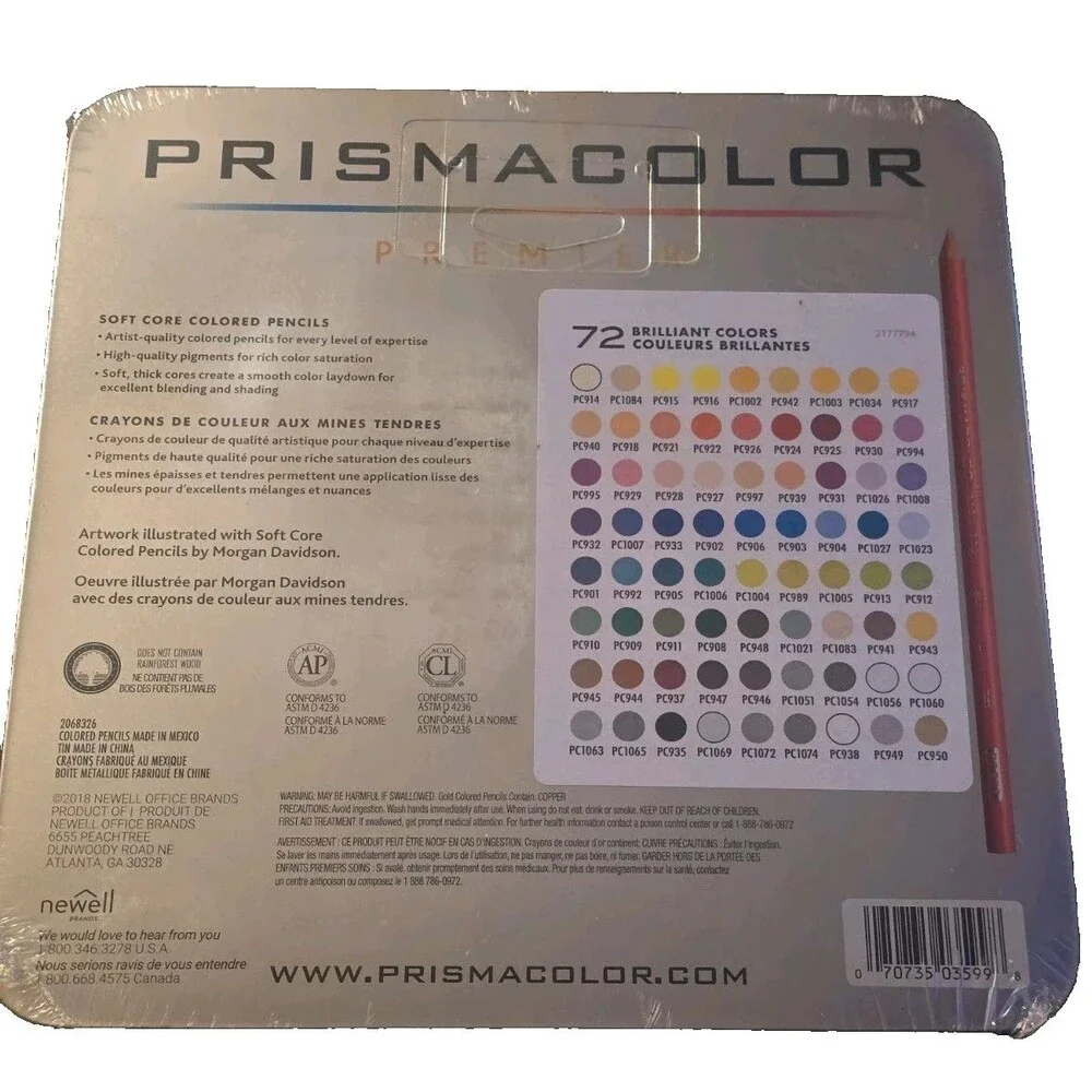 NEW - Prismacolor Premier Soft-Core Colored Pencils, 72-Count Tin